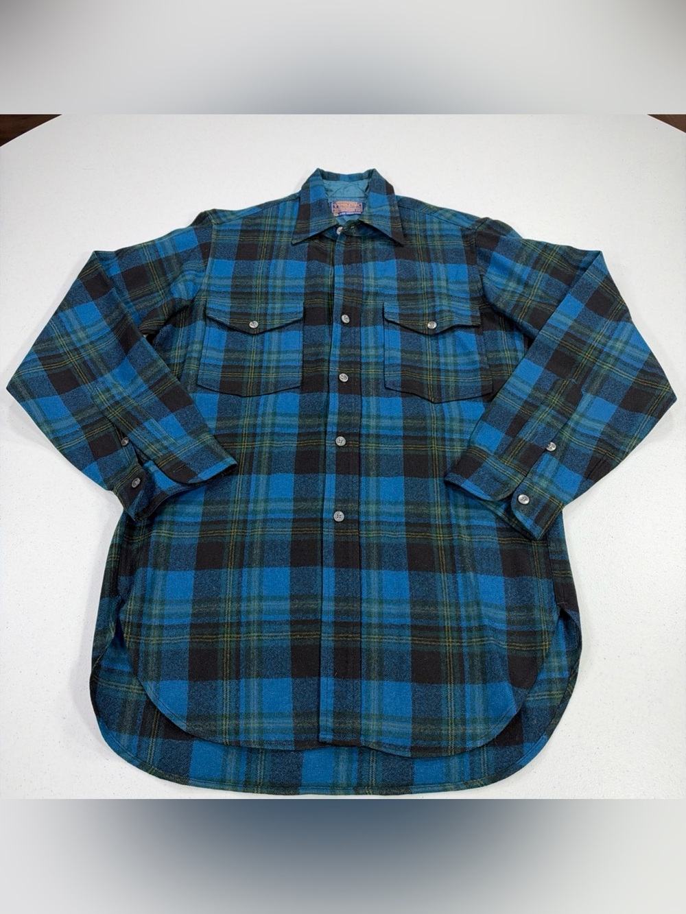 Vintage Pendleton Wool Flannel Plaid Button Up Shirt 14 1/2